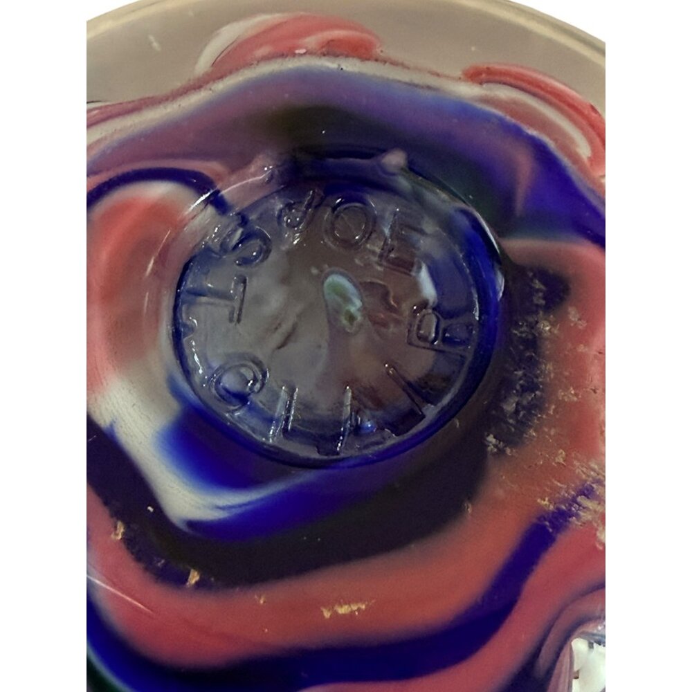 Art Glass Paperweight Signed Joe St. Claire, Ribbon Crimp blue, pink, white - Picture 9 of 10